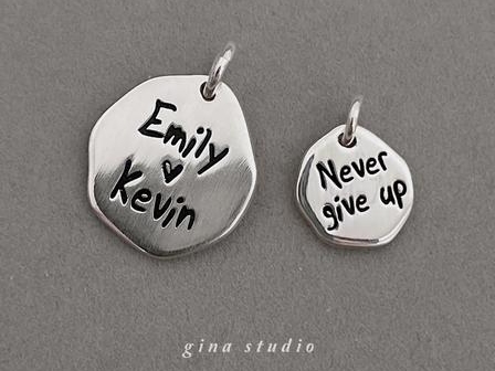 925 纯银定制刻字不规则银饼吊坠